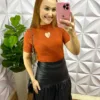 Blusa Tricot Modal Com Recorte Em Formato De Coração Juliete - Terra Cota - Milla Chic