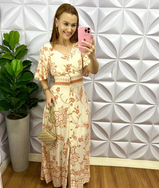 Chemise Viscolinho Manga Raglan Longo Marcela - Areia - Milla Chic