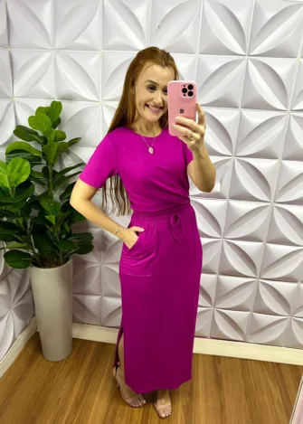 Conjunto Tecido Moletinho Saia Longa Marcia - Fúcsia - Milla Chic