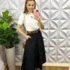Saia Alfaiataria Longuete Com Cinto Lorena - Preto - Milla Chic