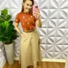 Saia Alfaiataria Longuete Com Cinto Lorena - Beje - Milla Chic