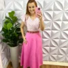 Saia Alfaiataria Longuete Com Cinto Lorena - Rosa - Milla Chic