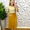 Saia Dunna Mídi Com Botões Tartaruga Melissa - Mostarda - Milla Chic