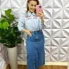 Saia Jeans Clara Mídi Evase Debora - Azul - Milla Chic