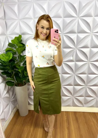 Saia Jeans Com Fenda Yara - Verde - Milla Chic