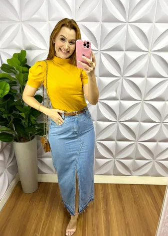 Saia Jeans Com Fenda Yasmin - Jeans Clara - Milla Chic