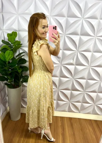 Vestido Com Lastex Carla - Areia - Milla Chic