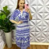 Vestido Com Lastex Floral Mídi Fabiana - Azul - Milla Chic