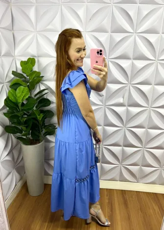 Vestido Crepe Alfaiataria Manga Babadinho Com Guipper Jussara - Julia - Milla Chic