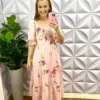 Vestido Crepe De Seda Floral Mídi Carine - Rosa - Milla Chic
