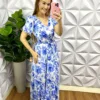 Vestido Crepe De Seda Floral Longo Marta - Azul - Milla Chic