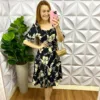 Vestido Dunas Floral Ate o Joelho Com Marias Estela - Preto - Milla Chic