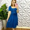 Vestido Dunas Mídi Com Marias e Botões Madreperola Eliene - Azul - Milla Chic