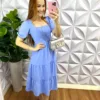 Vestido Dunas Mídi Com Marias e Botões Madreperola Eliene - Azul - Milla Chic