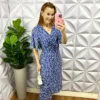 Vestido Envelope Viscolinho Manga Raglan Floral Melinda - Azul - Milla Chic