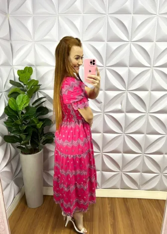 Vestido Laíse 100% Algodão Bordado Com Guipper Helena - Rosa - Milla Chic