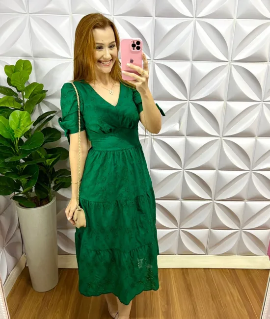 Vestido Laíse 100% Algodão Com Marias Mídi Marisa - Verde - Milla Chic