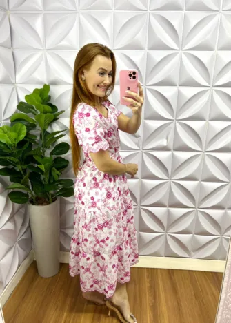 Vestido Lasie 100% Algodão Helena - Rosa - Milla Chic