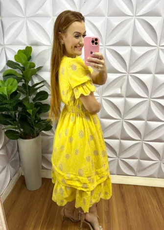 Milla Chic - millachic com br vestido lasie algodao mangas princesa com botoes de perolas kate 2 Vestido Lasie Algodão Mangas Princesa Com Botões De Perolas Kate - Amarelo - Milla Chic