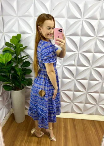 Vestido Lasie Algodão Mangas Princesa Com Botões De Perolas Kate - Azul - Milla Chic