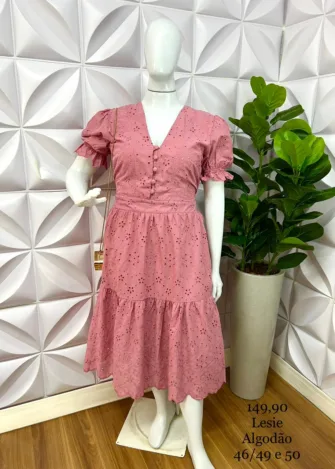 Vestido Lasie Algodão Plus Mídi Carmem - Rose - Milla Chic