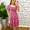 Vestido Linho Bordado Midi Com Cinto Encapado Renata - Rosa - Milla Chic