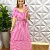 Milla Chic - millachic com br vestido longo dunna listrado amanda rosa Vestido Longo Dunna Listrado Amanda - Rosa - Milla Chic