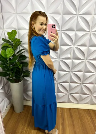Vestido Longo Dunna Manga Princesa Andreia - Azul - Milla Chic