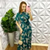 Vestido Longo Viscolinho Floral Manga Princesa Andreia - Verde - Milla Chic