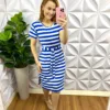 Vestido Malha Listrado Franciele - Azul - Milla Chic