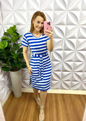 Vestido Malha Listrado Franciele - Azul - Milla Chic