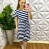Vestido Malha Listrado Franciele - Azul Marinho - Milla Chic