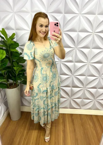 Vestido Mídi Tule Floral Com Marias Mercedes - Verde - Milla Chic