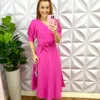 Vestido no Linho Sarjado Bordado Richelieu Damaris - Rosa - Milla Chic