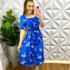 Vestido Alfaiataria Saia Plissada Com Lastex e Manga Princesa Mariana - Azul - Milla Chic
