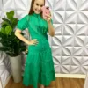Vestido Tricoline 100% Com Detalhes Em Guipper E Lasie Mídi Kate - Verde - Milla Chic