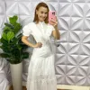 Vestido Tricoline 100% Com Detalhes Em Guipper E Lasie Mídi Kate - Branco - Milla Chic