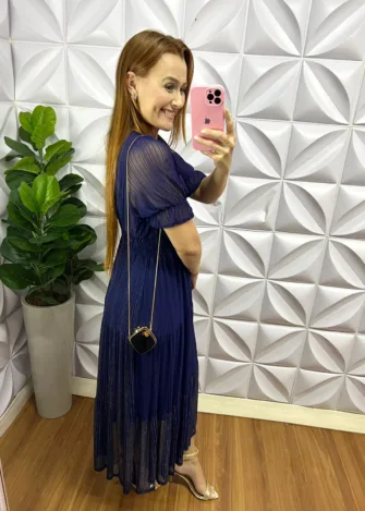 Vestido Tule Com Lurex Longo Alexa - Azul - Milla Chic