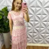 Vestido Tule Floral Com Forro Avulso Clarice - Rosa e Areia - Milla Chic