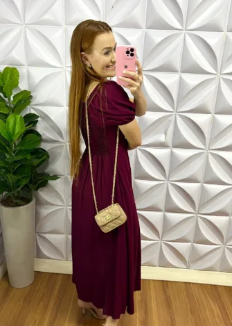 Vestido Viscolinho Mídi Elisa - Marsala - Milla Chic