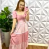 Milla Chic - millachic com br vestido viscolinho manga princesa listrado longo emily rosa Vestido Viscolinho Manga Princesa Listrado Longo Emily - Rosa - Milla Chic