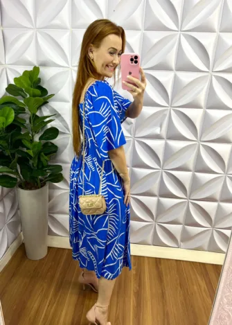 Vestido Viscolinho Manga Raglan Mídi Lana - Azul - Milla Chic