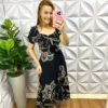 Vestido Viscolinho Mídi Floral Flaviana - Preto - Milla Chic