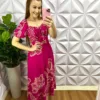 Vestido Viscolinho Mídi Floral Flaviana - Rosa - Milla Chic