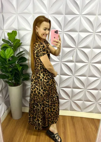 Vestido Viscolycra Longuete Três Marias Emma - Oncinha - Milla Chic