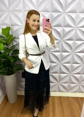Blazer Alfaiataria Com Bolso e Botões Na Manga Greice - Branco - Milla Chic