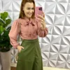 Camisa Dunna Manga Longa Com Gola Laço Elisiany - Rose - Milla Chic
