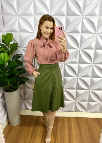 Camisa Dunna Manga Longa Com Gola Laço Elisiany - Rose - Milla Chic