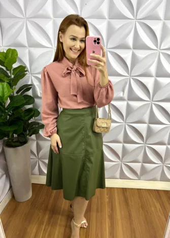 Camisa Dunna Manga Longa Com Gola Laço Elisiany - Rose - Milla Chic
