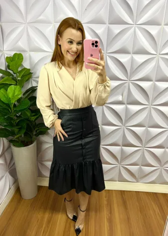 Camisa Envelope Dunna Manga Longa Elisangela - Areia - Milla Chic